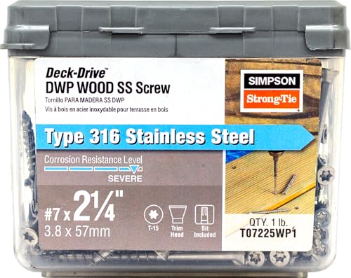 Simpson Strong-Tie T07225WP1 Deck-Drive DWP Wood SS Screw — #7 x 2-1/4 in. T-15, Trim Head, Type 316 (1 lb.)