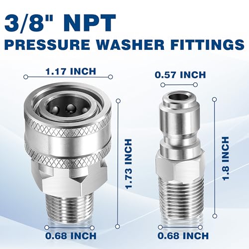 3/8 Inch NPT Pressure Washer Quick Connect Adapter Set, 12-Piece - color: Silver