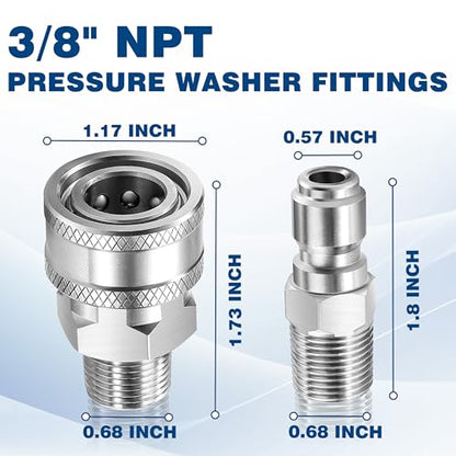 3/8 Inch NPT Pressure Washer Quick Connect Adapter Set, 12-Piece - color: Silver
