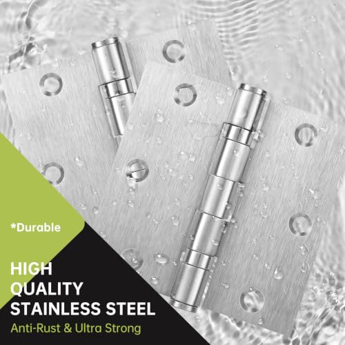 6 Pack Door Hinges 3.5 x 3.5 Inches, Heavy Duty Stainless Steel Ball Bearing Hinges with Screws, Non Removable Pin, Brushed Nickel, Smooth and Quiet - size: 3.5x3.5inch - 6 Pack