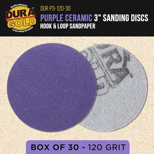 Dura-Gold Premium 120 Grit 3" Purple Film Ceramic Sanding Discs, Box of 30 - style: 120 Grit