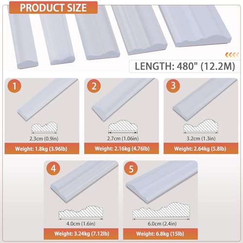QDYMXUN Peel and Stick Chair Rail Panel Molding, 480''L x 1.26''W Strong Self Adhesive TPE Wall Moulding Trim for Home DIY Decoration (Paintable White) - size: 480''L x 1.26''W