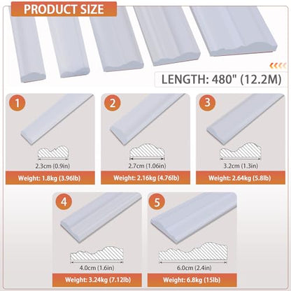 QDYMXUN Peel and Stick Chair Rail Panel Molding, 480''L x 1.26''W Strong Self Adhesive TPE Wall Moulding Trim for Home DIY Decoration (Paintable White) - size: 480''L x 1.26''W