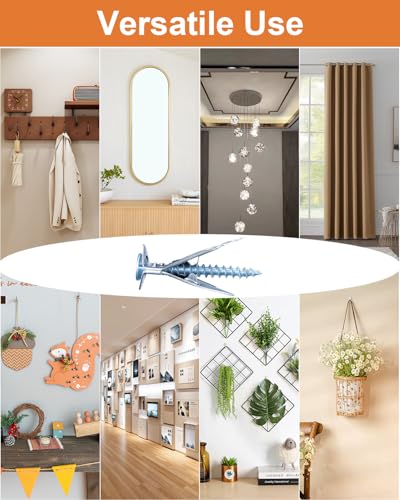 Self Drilling Drywall Anchors with Screws for Shelf, Mirror,Picture Frames - color: Silver-180Pcs-30mm