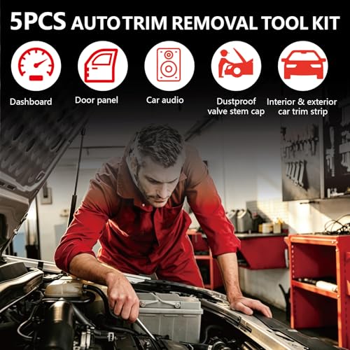 5Pcs Car Trim Removal Tool Kit, Plastic Pry Tools and Clip Remover for Automotive Interior Door Panel, Dashboard, Upholstery and Audio System Repair, Universal Fit for Sedans, SUVs and Trucks