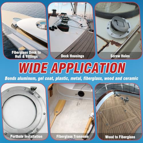 3.38 oz Marine Sealant White, Marine Adhesive Permanent, Silicone Sealant High Strength, Watertight Bonding and Sealing, UV Resistant, Fast Cure, Above & Below Waterline
