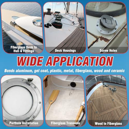 3.38 oz Marine Sealant White, Marine Adhesive Permanent, Silicone Sealant High Strength, Watertight Bonding and Sealing, UV Resistant, Fast Cure, Above & Below Waterline