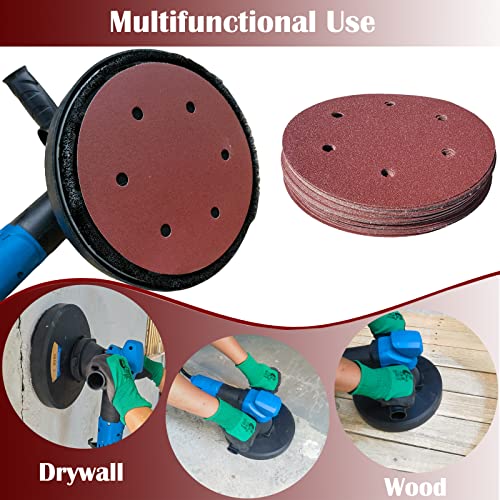 50 PCS 9 Inch 6 Hole 150 Grit Drywall Sanding Discs - 9" Hook & Loop Aluminum Oxide Sander Disc Grinding Abrasive Sandpaper for Powe Drywall Sander Wood Furniture Finishing - style: 150 Grit