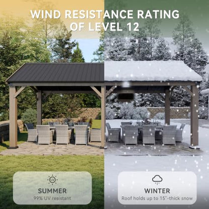 Aoxun 12' x 20' Wood Gazebo with Galvanized Steel Gable Roof, Gray - color: Taupe Gray, size: 12' x 20'