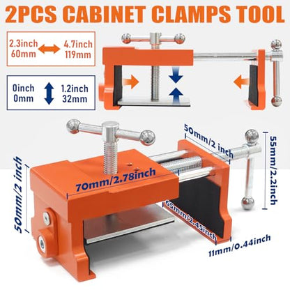 2 Pack Cabinet Clamps, Face Frame Clamp Tool for Installing Cabinets, Cabinet Claw Clamps with Drilling Hole