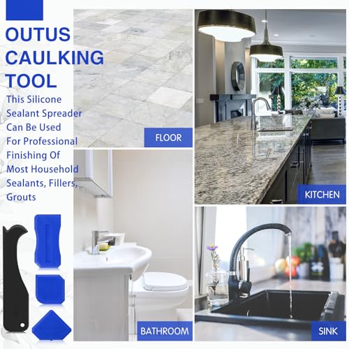 Outus 4 Pieces Silicone Caulking Tool Set Sealant Finishing Grout Scraper Caulking Removal Tool for Kitchen Bathroom Floor Sink Joint Sealant Sealing Home House Renovation, Reuse and Replace (Blue) - color: Blue