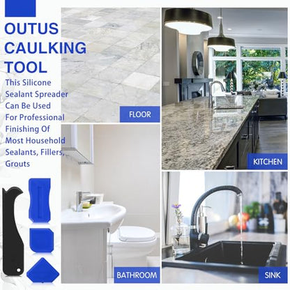 Outus 4 Pieces Silicone Caulking Tool Set Sealant Finishing Grout Scraper Caulking Removal Tool for Kitchen Bathroom Floor Sink Joint Sealant Sealing Home House Renovation, Reuse and Replace (Blue) - color: Blue