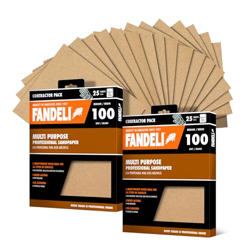 Fandeli | Multi-Purpose Sandpaper | 100 Grit | 50 Sheets of 9'' x 11'' | Ideal for Sanding Metal, Untreated Wood and Painted Surfaces | Sandpaper Sheets | Sandpaper Grit. - style: 100 Grit