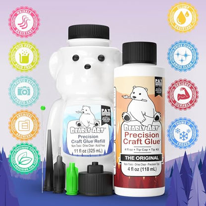Bearly Art Precision Craft Glue Bundle - 4 fl oz Original & 11 fl oz Refill