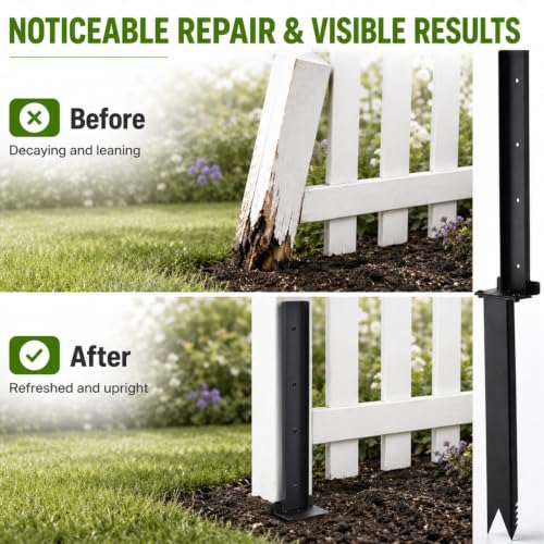 4 Pack Fence Post Repair Kit, Heavy Duty Fence Post Anchors Ground Stakes