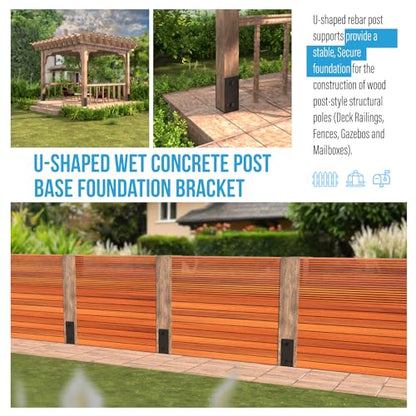 4x4 U-Shape Post Base Heavy Duty Wet Concrete Holder (Black - Set 1) - size: 4IN, style: Set 1