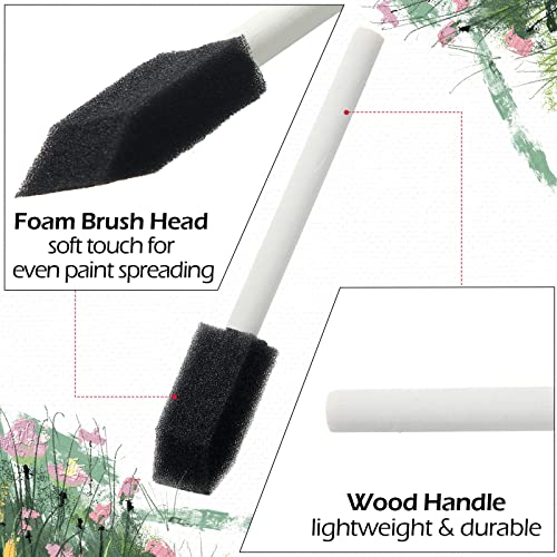 Leinuosen 200 Pcs 1" Black Foam Brush Bulk Sponge Paint Brush with Handle
