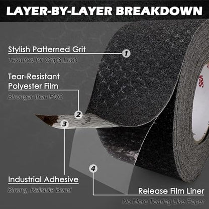 S&X Anti Slip Tape 12in x 33ft Grip Tape for Stairs & Ramps, Patterned - size: 12" x 33 FT