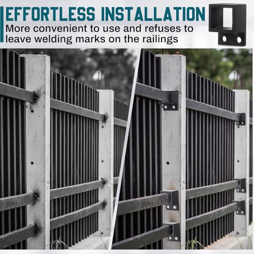 Zonon 10 Pcs 1 x 1 1/8in Aluminum Fence Brackets, Black Flat Rail Mount