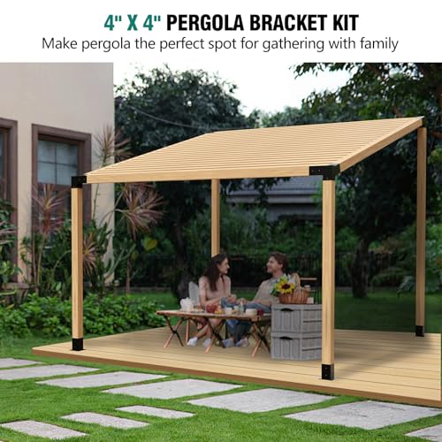 HAYOHRT 15° Pergola Brackets 75° Corner Bracket with Post Base Gazebo Kit for 4x4'' (Actual 3.5x3.5 in) Wooden Beams Lumber Gazebos Patio Pergola Sheds - size: 2P 15° Bracket + 2P 75° Bracket + 4P Base
