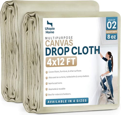 Canvas Drop Cloth 4x12 Ft, Drop Cloth for Painting, 2 Pack - size: 4ft X 12ft ( Pack of 2 )
