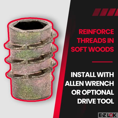 E-Z LOK Knife Thread Insert for Soft Wood, Hex Flush, 8-32, 10mm, 100 ct - size: #8-32 Internal Threads, 0.394" Length