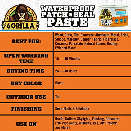 Gorilla Waterproof Patch & Seal Rubberized Sealant Paste, White, 1lb Can (Bulk Pack of 6)
