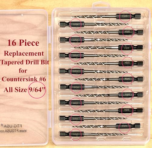 FTG USA 16 Pc #6(9/64") Replacement Tapered Countersink Drill Bit Hex Shank - size: #6, style: 16 Piece Same Size