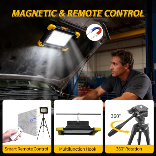 12000mAh Rechargeable LED Work Light with Stand,Magnetic Base & Remote - size: work light+Tripod