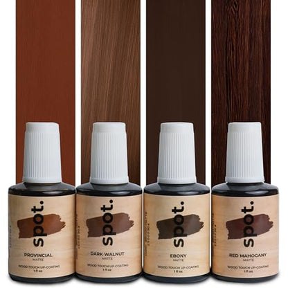 Dark Brown Wood Stain Repair Kit, Brush-On Touch-Up Stain Bottles, Provincial, Dark Walnut, Ebony, Red Mahogany, Interior and Exterior Wood, 4 fl oz Total by spot. - color: Dark Brown
