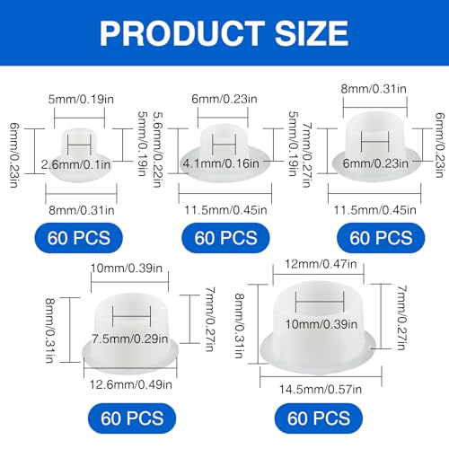 LOGJAM 300 Pcs 5 Size Plastic Hole Plugs Cover, 1/5" 1/4" 5/16" 3/8" 1/2" Round Hole Plug, Screw Caps for Furniture Cabinet