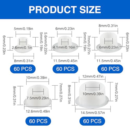 LOGJAM 300 Pcs 5 Size Plastic Hole Plugs Cover, 1/5" 1/4" 5/16" 3/8" 1/2" Round Hole Plug, Screw Caps for Furniture Cabinet