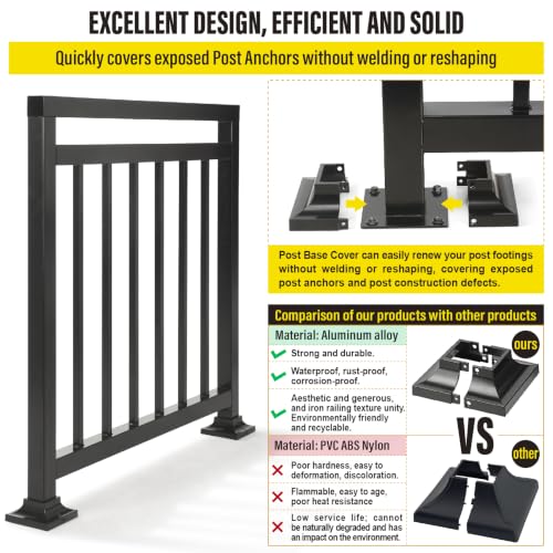 1pcs Post 2" Aluminum Deck Post Base Cover, Post Skirt, Handrail, Stair, Porch, Deck Railing Base Brackets Covers (Black) - color: Black, size: Post 2"x 2" Base 4.5"x4.5"