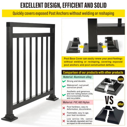 1pcs Post 2" Aluminum Deck Post Base Cover, Post Skirt, Handrail, Stair, Porch, Deck Railing Base Brackets Covers (Black) - color: Black, size: Post 2"x 2" Base 4.5"x4.5"