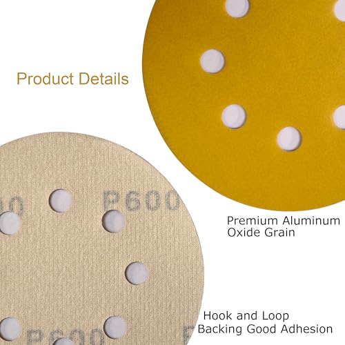JUNE SUN 30Pcs 5 Inch 8-Hole 600 Grit Hook & Loop Sanding Discs - style: 600 Grit, 30Pcs