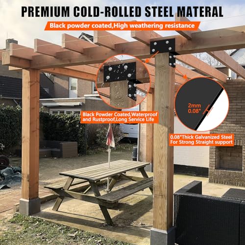 Post Cap Tie Bracket,Heavy Duty Wood Beam Support Bracket.Black T-Shape Pegola Braacket for Gazebos,Patio Decks,and Porches Wood Post to 4x4 or 4x6 Lumber - 1Pack - size: 4x4