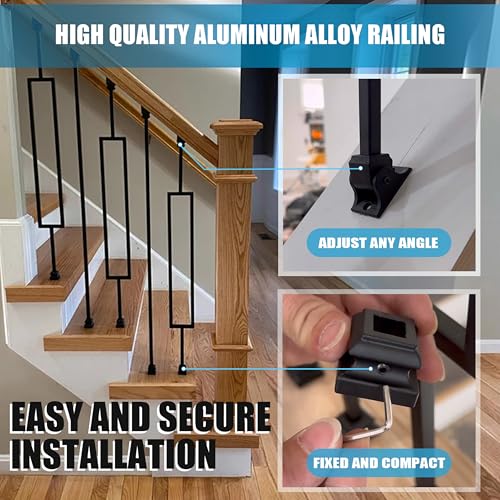 1/2 Inch Wrought Iron Rectangular Balusters - Hollow Iron Square Plain Bar Stair Balusters - Metal Spindles for Indoor Staircase with Baluster Shoes, Satin Black (10 Pack) - size: Rectangular+Plain Bar 10 Pack