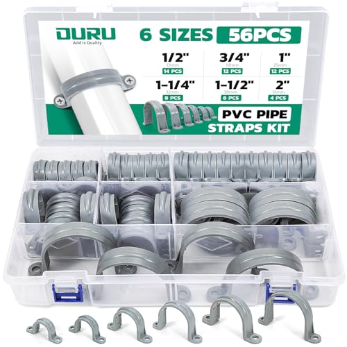 OURU 56PCS PVC Pipe Straps Assortment,2-Hole Conduit Clamp,1/2"-2", 6 Sizes - size: Assortment Kit