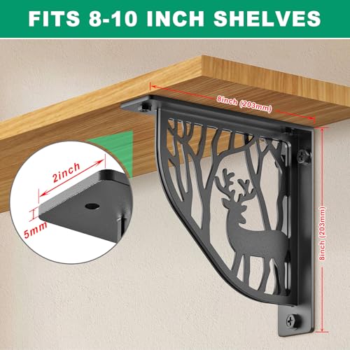 SELEWARE Heavy Duty Shelf Brackets 8" Decorative L Brackets, Sika Deer 2Pcs - style: Sika Deer-2 pack