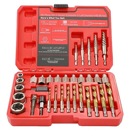 33Pcs Screw Bolt Extractor Set Hex Head Multi-Spline, Left Hand Drill Bit Set Easy Out Stripped Bolt Remover with Adapter, Bolt Extractor Kit for Removing Broken Rusted Nuts Screws Studs - size: 37Pcs