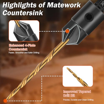 Matework Countersink Drill Bit Set 11PCS, M2 Cobalt HSS Wood Drill Bits - size: M2 Cobalt HSS