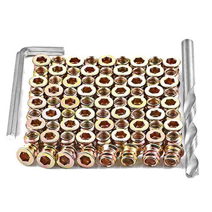 300Pcs 1/4"-20x10mm Hex Nut Inserts Wood Threaded Fastener for Furniture - color: 300 Pcs 1/4"-20 x 10mm