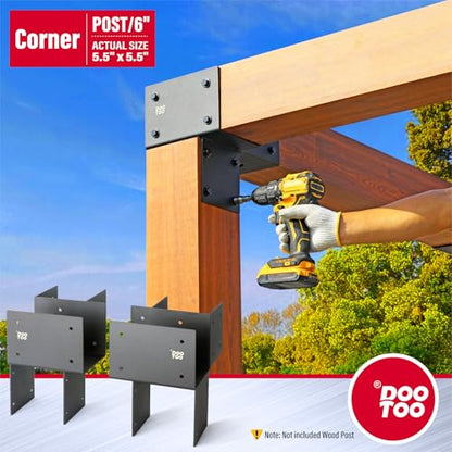 Stainless Steel Pergola Brackets, 6x6(Actual 5.5") Corner Post to Beam Bracket, Heavy Duty Post Cap Tie Bracket for Gazebos, Decks and Porches(2pcs-Black) - size: Corner 6"x6"(Actual 5.5"x5.5")