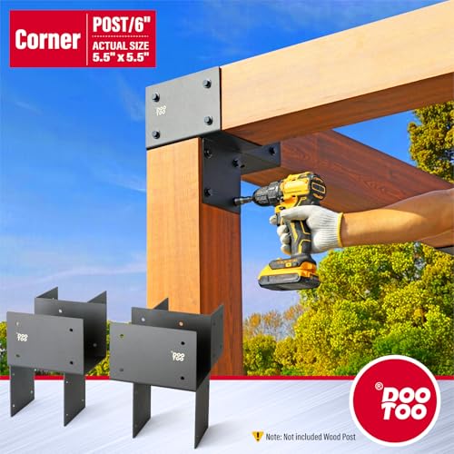 Stainless Steel Pergola Brackets, 6x6(Actual 5.5") Corner Post to Beam Bracket, Heavy Duty Post Cap Tie Bracket for Gazebos, Decks and Porches(4pcs-Black) - size: Corner 6"x6"(Actual 5.5"x5.5")