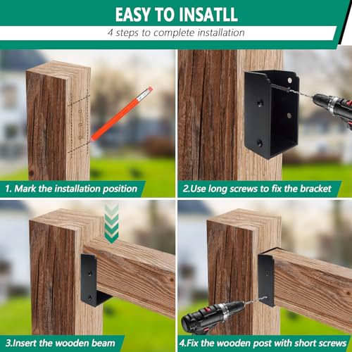 Deck Railing Brackets Connectors 36Pcs,U-Shaped Concealed Brackets for 2"x4" (Actual 1.5"x3.5") Wood Posts,Black Powder Coated Brackets for Stair Fence Railings W/Hardware…