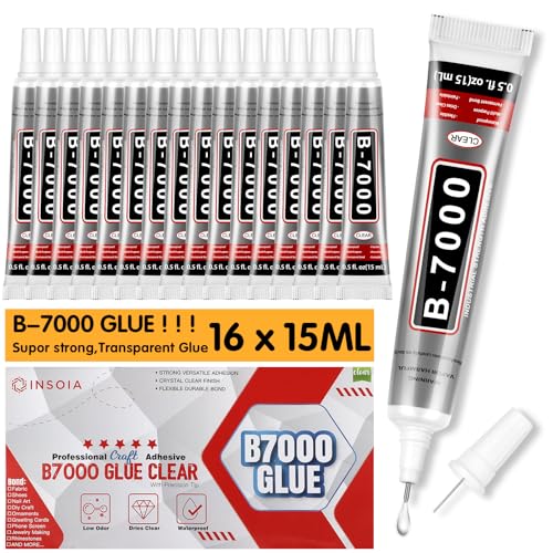 INSOIA Bedazzling Glue B7000 Clear, 16 x 15ml Precision Tip - size: 15Grams * 16 Pack