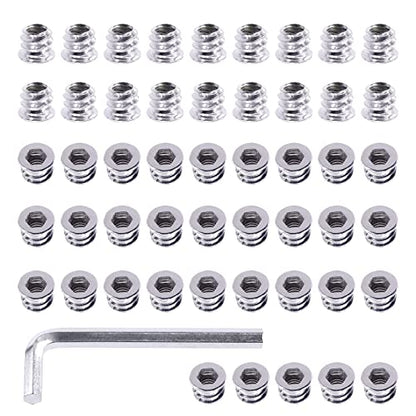 Swpeet 50Pcs 1/4"-20 x 10mm White Zinc Plated Carbon Steel Carbon Furniture Screw in Nut Threaded Wood Inserts Threaded Inserts Bolt Fastener Connector Hex Socket (1/4-20 x 10mm) - size: 1/4-20 x 10mm