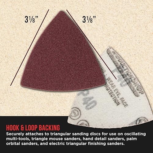 ProductionShop Premium 100 Grit Triangle Mouse Detail Sander Sandpaper Sheets, Box of 45 - Hook & Loop, Triangular Shaped Mouse Disc Pads - Oscillating Multi-Tools - Woodworking, Sand Furniture Paint - style: 100 Grit