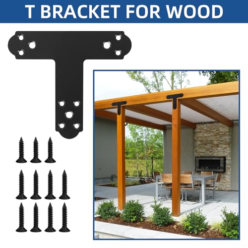 8Pcs T Post Brackets T Tie Mending Plate Thickness 4mm Post to Beam Bracket for Repairing Fixing Connecting Wood, Furniture, Truss Framing