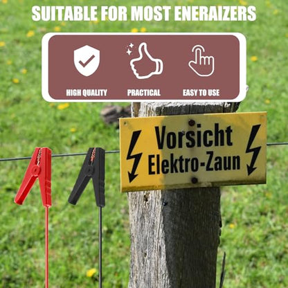 3.3FT Electric Fence Wire Alligator Clips, Electric Fence Kit Connect Energizer, and Electric Fence Charger Solar Powered Electric Fence for Energizer to Fence Wire & Ground System, 2Pcs